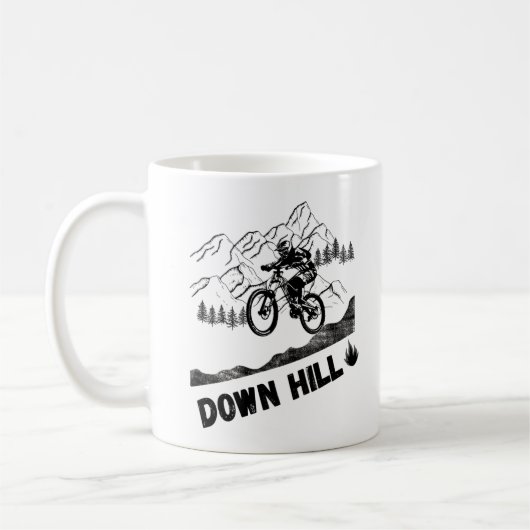 Mountainbiken bergafwaarts koffiemok (Links)