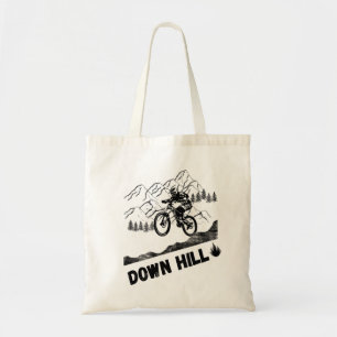 Mountainbiken bergafwaarts tote bag