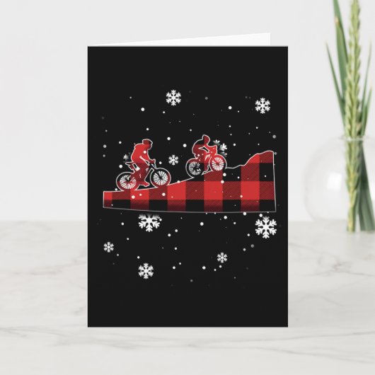 Mountainbiken Geruite Kerst Kaart (Voorkant)