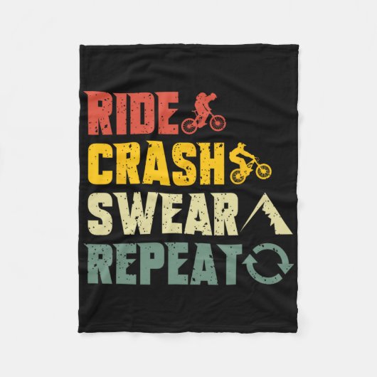 Mountainbiken Grappige Rit Crash Scheld Herhaal Hu Fleece Deken (Voorkant)
