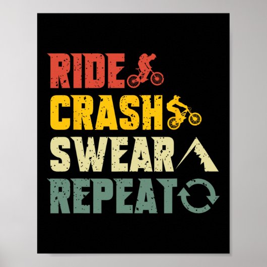 Mountainbiken Grappige Rit Crash Scheld Herhaal Hu Poster (Voorkant)