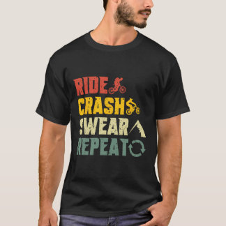 Mountainbiken Grappige Rit Crash Scheld Herhaal Hu T-shirt
