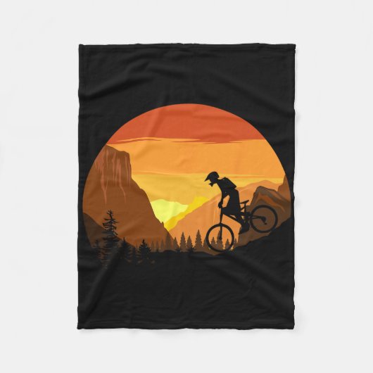 Mountainbiken Retro Sunset Trail Rider Fleece Deken (Voorkant)