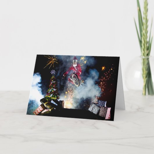 Mountainbiken Santa Christmas Kaart (Voorkant)