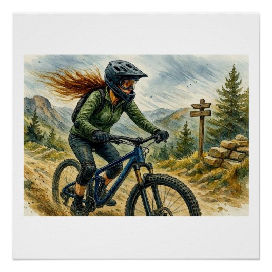 Mountainbiker op een pad, perfect poster (Voorkant)