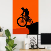 Mountainbiker Poster – Zwarte Silhouet op Oranje (Thuiskantoor)