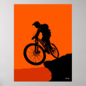 Mountainbiker Poster – Zwarte Silhouet op Oranje (Voorkant)