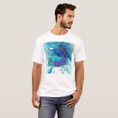 MountainFire Coyote Leaping over de blauwe vulkaan T-shirt (Voorkant volledig)