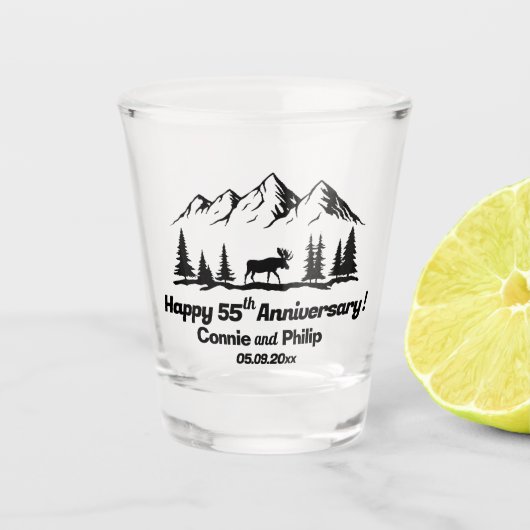 Mountains and Moose 55th Wedding Anniversary Shot Glas (Voorkant)