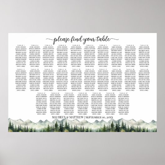 Mountains and Pines 27 Tables Wedding Seating Poster (Voorkant)