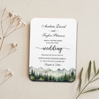 Mountains and Pines Elegant Wedding Invitation Magneet