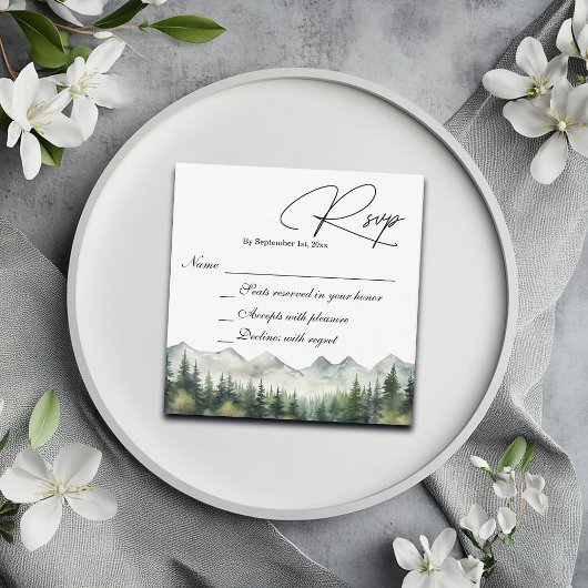 Mountains and Pines Wedding RSVP Card Notitiekaartje