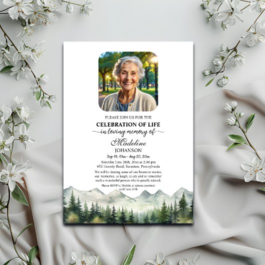 Mountains and Trees Celebration Of Life Funeral Kaart
