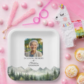 Mountains and Trees Celebration Of Life Funeral Papieren Bordje (Feest)