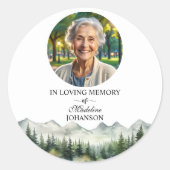 Mountains and Trees Celebration Of Life Funeral Ronde Sticker (Voorkant)