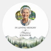Mountains and Trees Celebration Of Life Funeral Ronde Sticker (Voorkant)