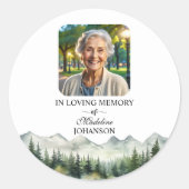Mountains and Trees Celebration Of Life Funeral Ronde Sticker (Voorkant)