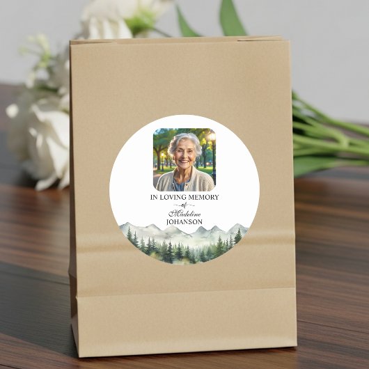 Mountains and Trees Celebration Of Life Funeral Ronde Sticker
