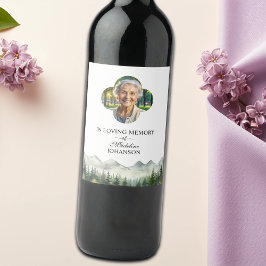 Mountains and Trees Celebration Of Life Funeral Wijn Etiket