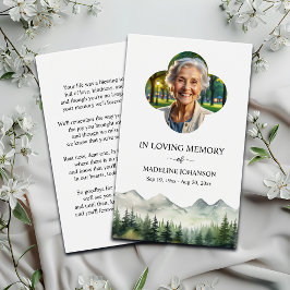 Mountains and Trees Memorial Photo Prayer Card Visitekaartje