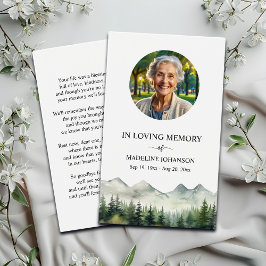 Mountains and Trees Memorial Photo Prayer Card Visitekaartje