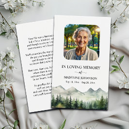 Mountains and Trees Memorial Photo Prayer Card Visitekaartje