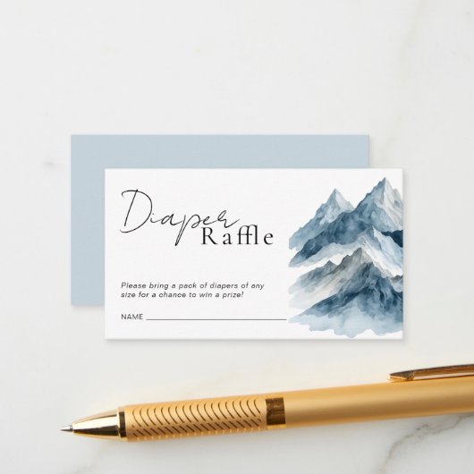 Mountains Baby Shower Diaper Raffle Ticket Informatiekaartje (Voorkant / Achterkant in situ)