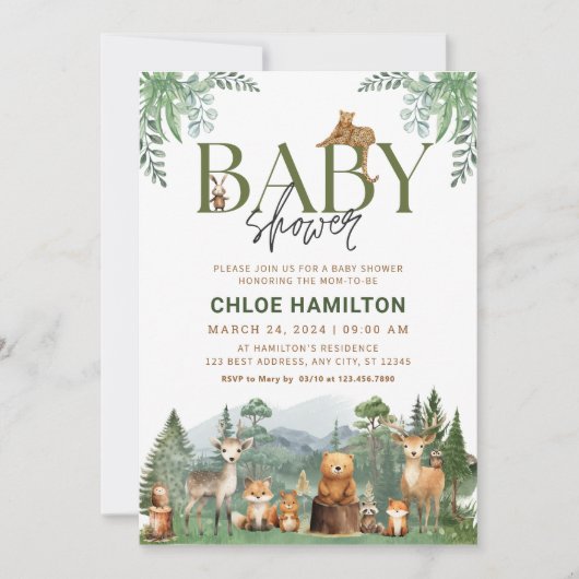 Mountains Baby shower Invitation | Groen evenement Kaart (Voorkant)