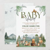 Mountains Baby shower Invitation | Groen evenement Kaart (Voorkant / Achterkant)