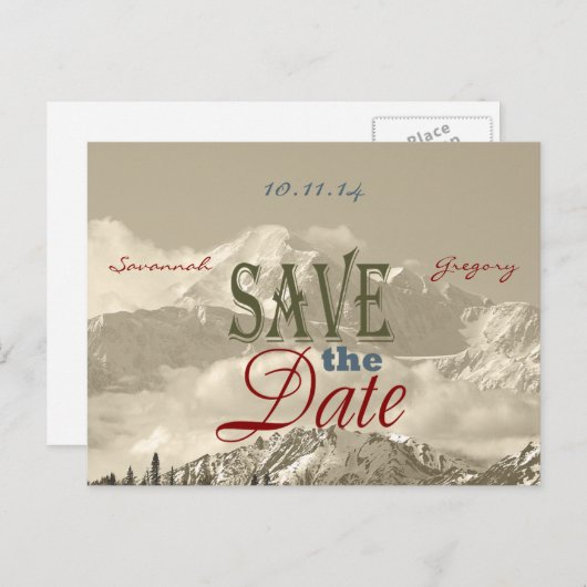 Mountains: Bewaar de datum Personaliseer Aankondigingskaart (Voorkant / Achterkant)
