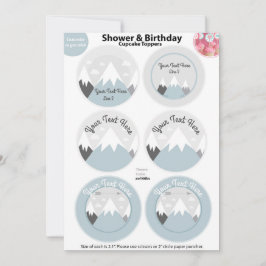Mountains Cupcake Toppers, Baby shower Invitation Kaart