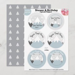 Mountains Cupcake Toppers, Baby shower Invitation Kaart