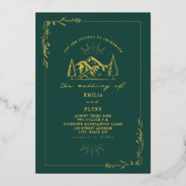 Mountains Emerald Wedding Folie Uitnodiging