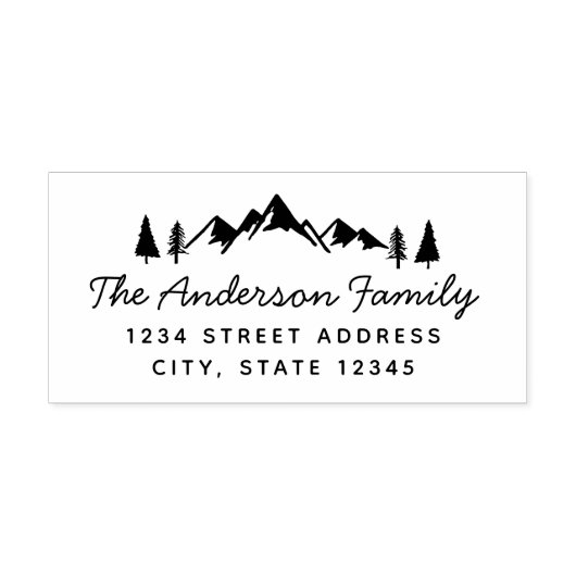 Mountains en Trees Familienaam Return Address Rubberstempel (Afrduk)