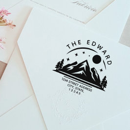 Mountains en Trees Familienaam Return Address Rubberstempel