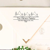 Mountains en Trees Familienaam Return Address Rubberstempel