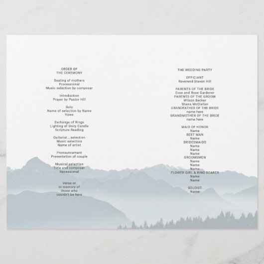 Mountains Folded Wedding Photo Program Sjabloon (Achterkant)