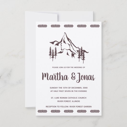 Mountains Landscape & Tribal Motifs Wedding Design Kaart (Voorkant)