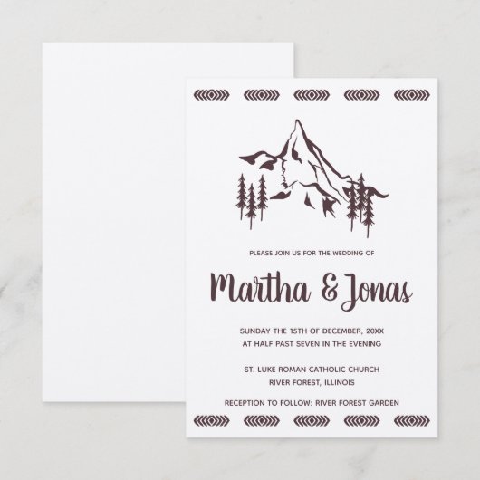Mountains Landscape & Tribal Motifs Wedding Design Kaart (Voorkant / Achterkant)