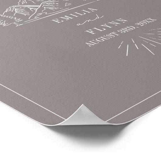 Mountains Line Art Amethyst Weddenschap Welkom Poster (Hoek)