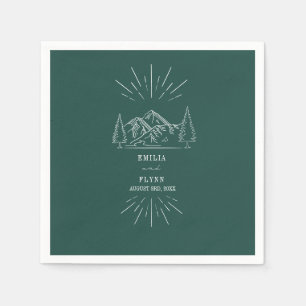 Mountains Line Art Emerald Wedding Napkins Servet