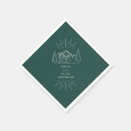 Mountains Line Art Emerald Wedding Napkins Servet