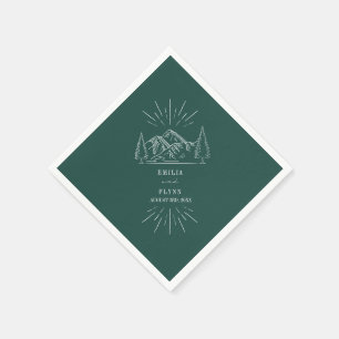 Mountains Line Art Emerald Wedding Napkins Servet