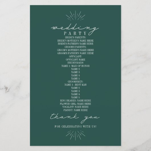 Mountains Line Art Emerald Wedding Program (Achterkant)