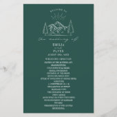 Mountains Line Art Emerald Wedding Program (Voorkant)