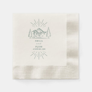 Mountains Line Art Emerald Wedding Servet