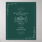 Mountains Line Art Emerald Wedding Welcome Poster (Voorkant)