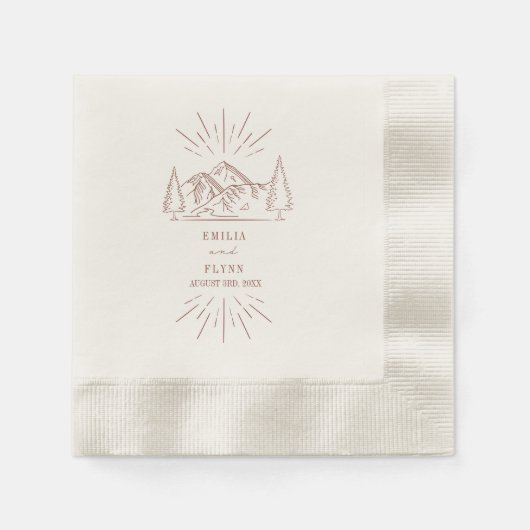 Mountains Line Art Terracotta Wedding Napkins Servet (Voorkant)