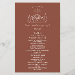Mountains Line Art Terracotta Wedding Program Hand