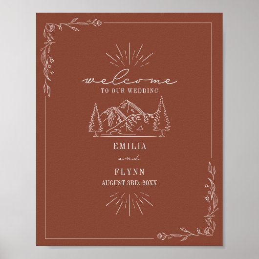 Mountains Line Art Terracotta Wedding Welcome Poster (Voorkant)